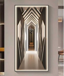 Black Frame Modern 3D Painting With Warm Led Light
